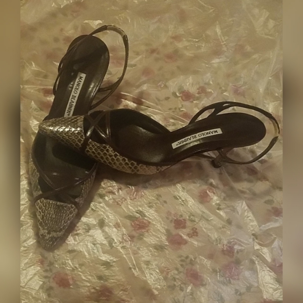 Manolo Blahnik Snakeskin Leather Shoes Brown/Beige